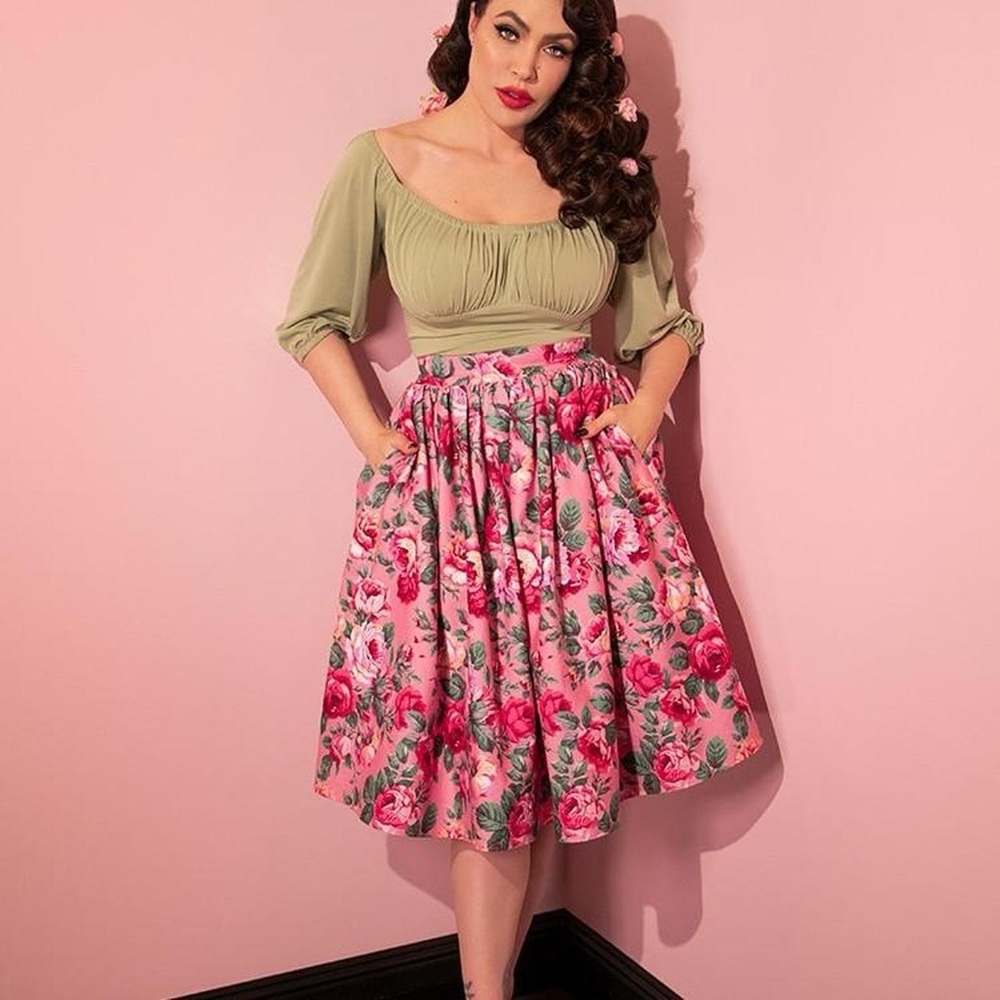 Vixen by Micheline Pitt pink floral skirt